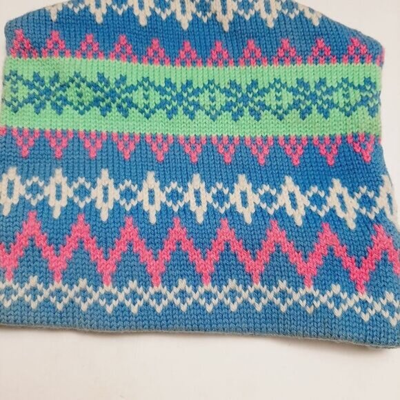 Retro 80's MURRAY MERKLEY 100% Wool Intarsia Geo Pattern Knit Beanie Hat Pom-Pom - Picture 11 of 16